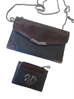 Brighton 2pc Wallet On Chain With Cardholder 2 Tone Brown And Black Leather
